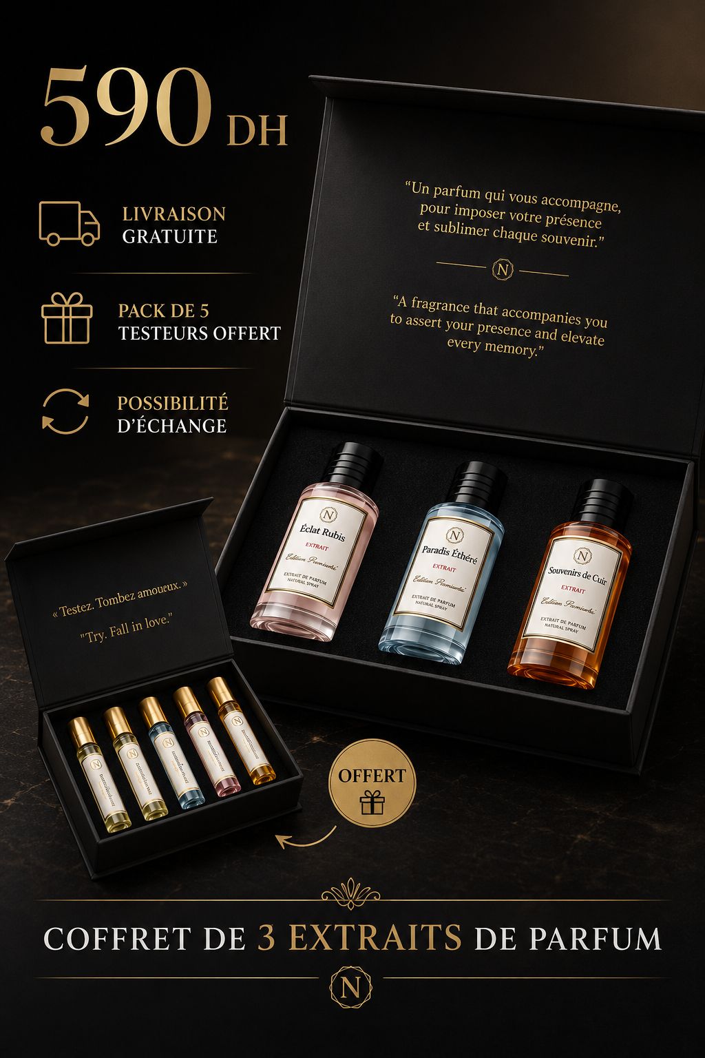 Coffret 3 Parfums + 5 Testeurs offerts